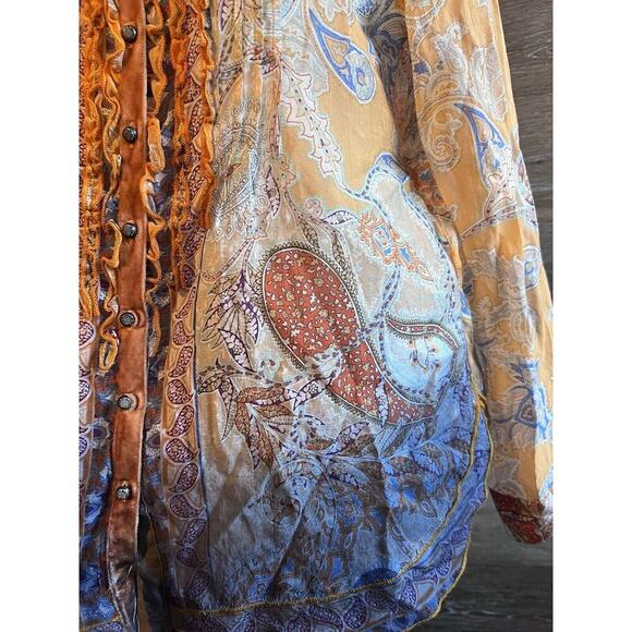 Soft Surrounding Button Up Blouse Women M Boho Floral Rayon Shirt Western - Picture 4 of 11